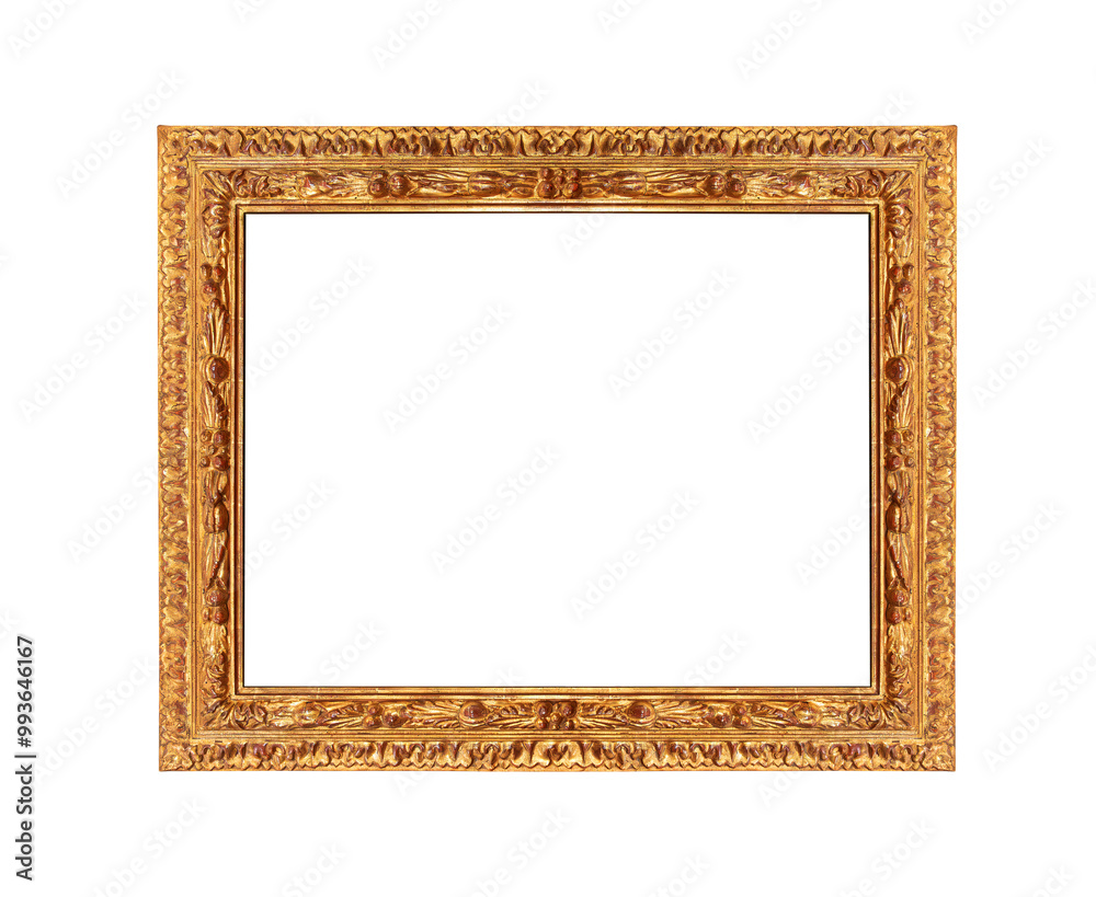 Antique golden picture frame isolated on white background. Antique golden picture frame isolated on white background.