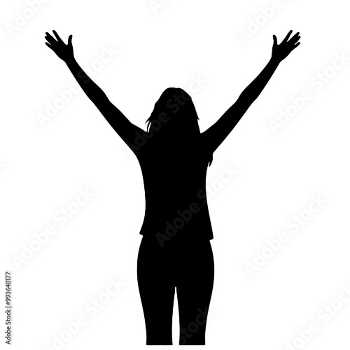 Woman Greeting with Raised Hand Silhouette Vector Illustration Transparent Background