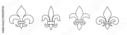 Black heraldic french lily. Medieval heraldic flower. Dark Fleur de lis logo. Traditional dynasty emblem.