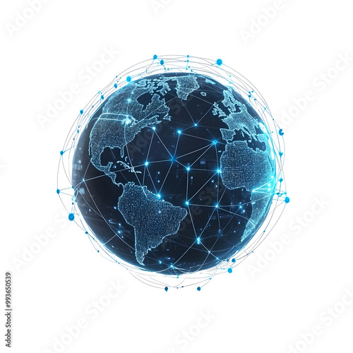 Digital Globe with Network Connections, Isolated, Transparent White Background, PNG, AI Generated