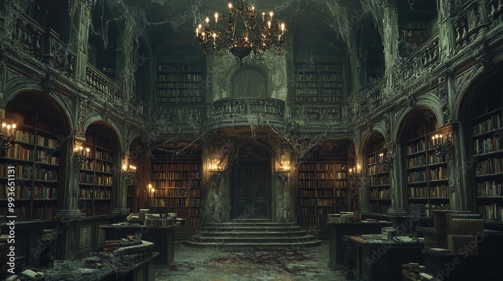 Enchanted Abandoned Library with Mysterious Atmosphere Enchanted Abandoned Library with Mysterious Atmosphere