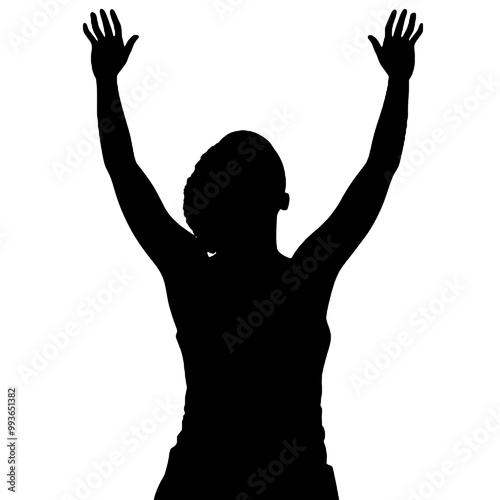 Celebrating Woman Raising Hand Silhouette Vector Illustration Transparent Background