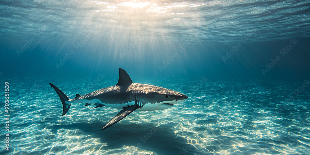 Shark Swimming Under Sunlit Water Shark Swimming Under Sunlit Water