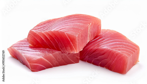 Fresh Raw Tuna Steaks Isolated on White Background