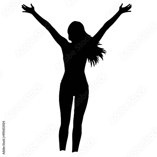 Woman Raising Hand Silhouette Vector Illustration Transparent Background