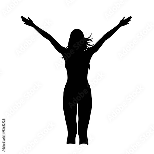 Woman Raising Hand Silhouette Vector Illustration Transparent Background