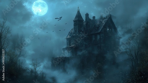 Eerie Haunted House Under a Full Moon