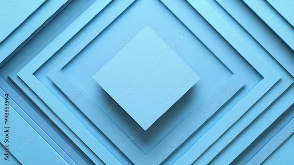 Obraz premium Abstract blue geometric layers with a central diamond shape.