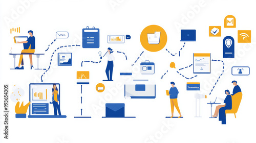 A visual guide showing the steps a customer takes,from first learning about a product to becoming a loyal buyer.Includes icons representing awareness, interest, evaluation,purchase,service,and loyalty