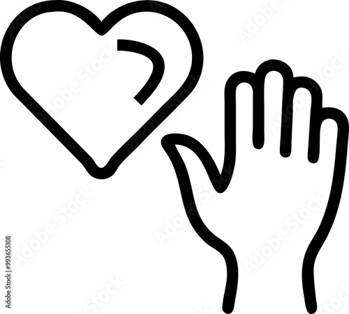 simple heart and a thoughtful person raising their hand, icon outline