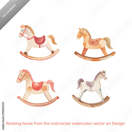 Nutcracker Rocking Horse  Watercolor Vector Art Illustration