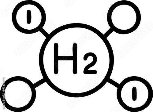 abstract hydrogen symbol, combining h2 text with molecule representation, sleek and futuristic