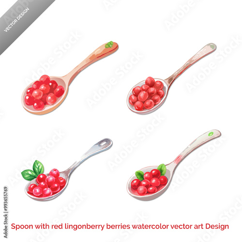 Spoonful of Lingonberries Watercolor Vector Art Set