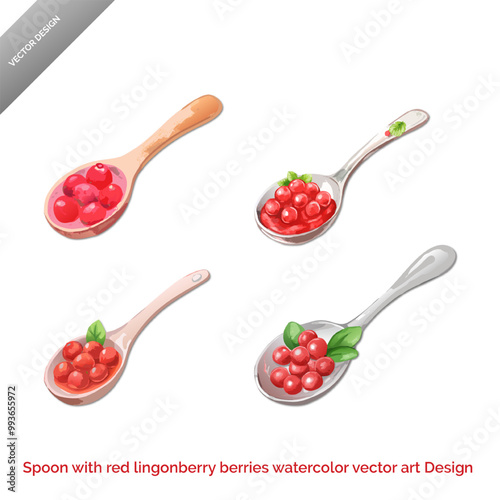 Spoonful of Lingonberries Watercolor Vector Art Set
