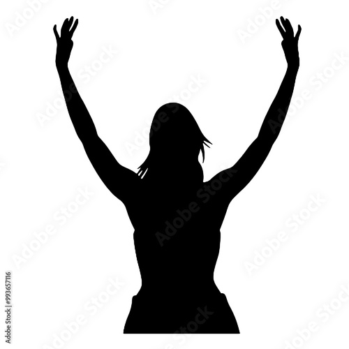 Rejoicing Woman with Hands Raised Silhouette Vector Illustration Transparent Background
