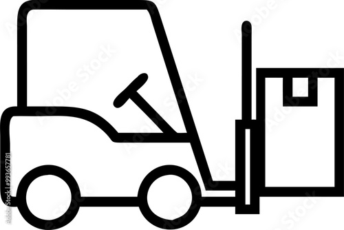 a small forklift pulls a box, icon outline