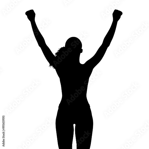 Excited Woman Hands Up Silhouette Vector Illustration Transparent Background