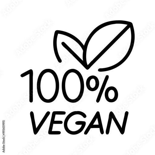 Outline vector icon of 100% vegan symbol with leaves