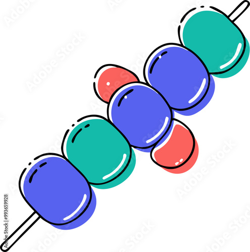 different fruits skewered in a stick, icon doodle offset fill