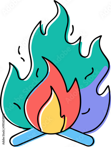 set of burning campfire, icon doodle offset fill