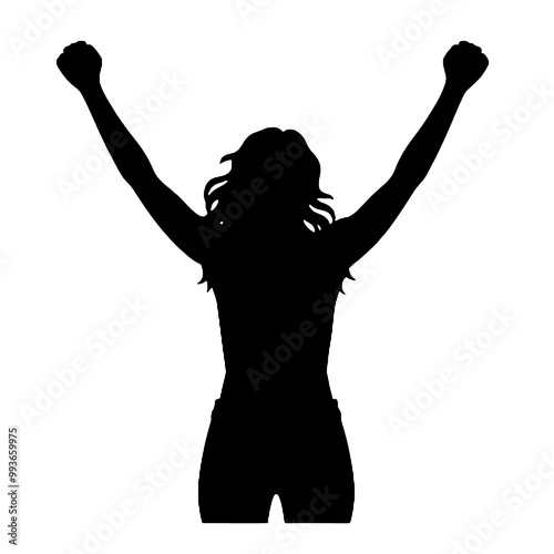 Victorious Woman with Raised Hands Silhouette Vector Illustration Transparent Background