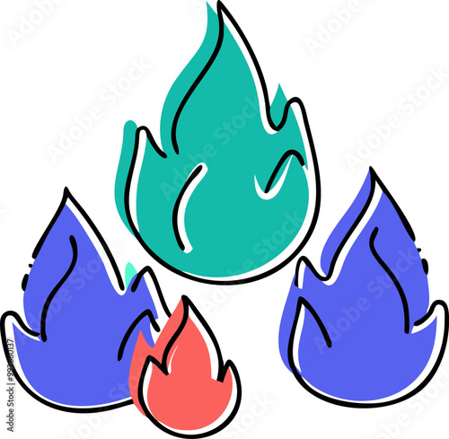set of burning campfire, icon doodle offset fill