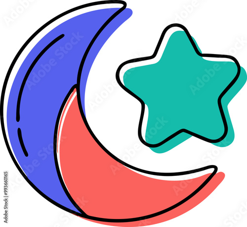 moon and star, icon doodle offset fill