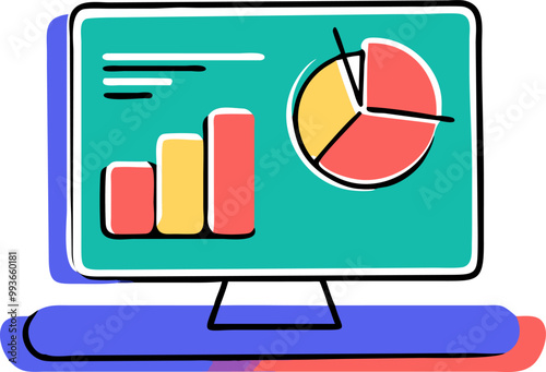 power point , laptop, icon doodle offset fill