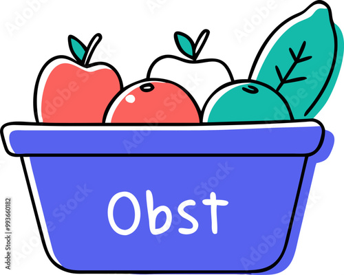 obstkorb mit beschriftung obst, icon doodle offset fill