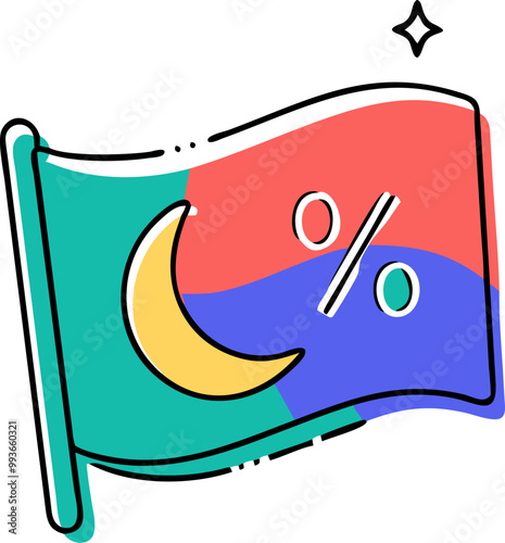 mauritania flag with a percentage, icon doodle offset fill