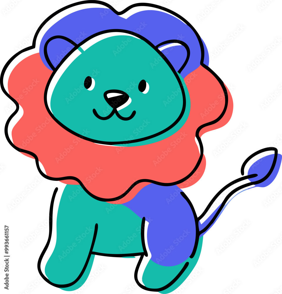 Naklejka premium lion mascot, kawaii, icon doodle offset fill