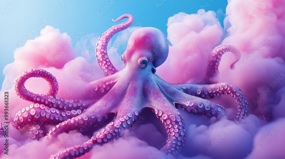 Octopus Tentacles in Pink Smoke and Blue Sky. AI generated illustration Octopus Tentacles in Pink Smoke and Blue Sky. AI generated illustration