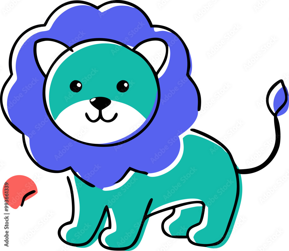 Fototapeta premium lion mascot, kawaii, icon doodle offset fill