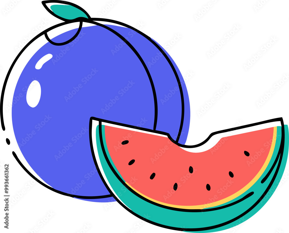 Obraz premium cantaloupe honey melon sliced, half and total, icon doodle offset fill