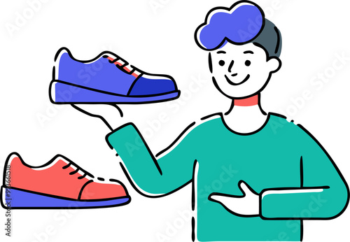 un muchacho vendiendo zapatos, icon doodle offset fill