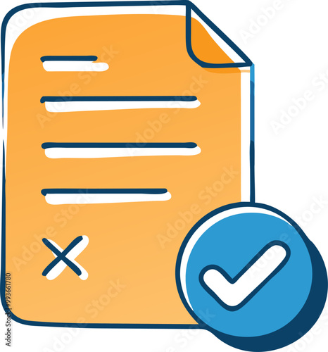 simple graphical tax document with a checkmark and document submission symbol, icon doodle offset