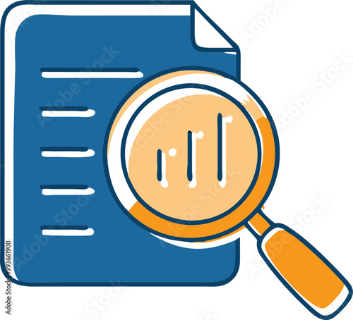 simple graphical magnifying glass over a document or calculator icon, icon doodle offset fill