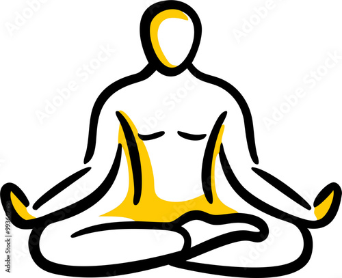 man meditating in lotus position, icon doodle fill