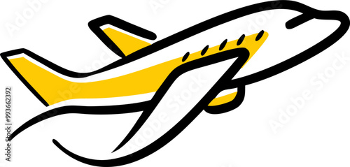 the logo of an airplane taking off in yellow and orange tones for a travel agency, icon doodle fill