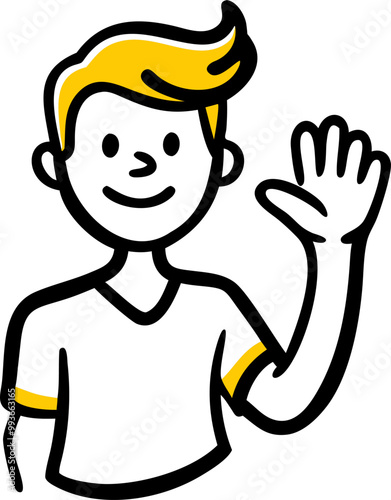 a cute guy at around 25 year old, waving at me, icon doodle fill