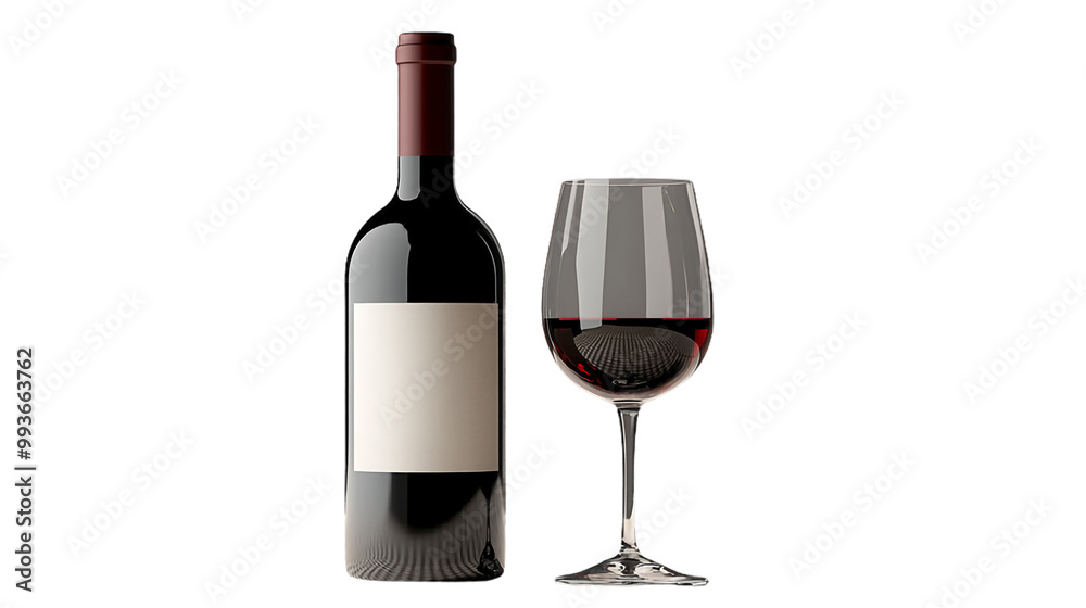 Obraz premium A bottle of red wine and a glass filled with rich ruby liquid on a minimalist table