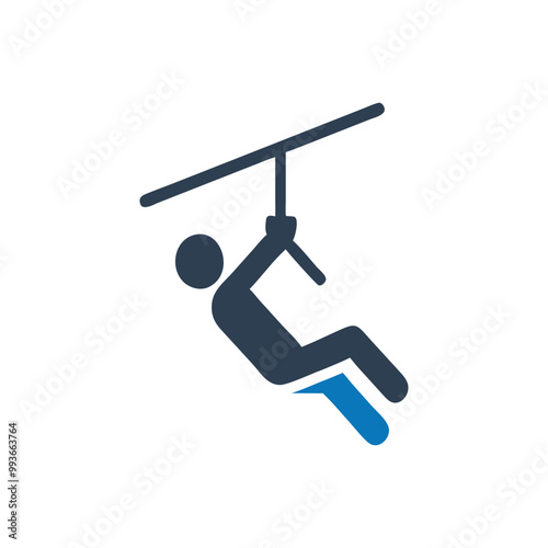 Zip line icon, Person Riding Zipline Icon