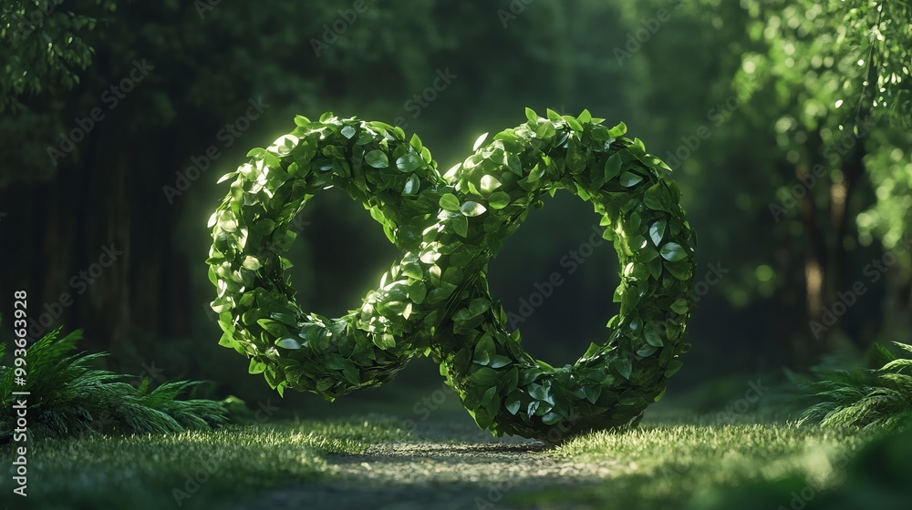 Infinity Symbol of Green Leaves with Forest Background. AI generated illustration Infinity Symbol of Green Leaves with Forest Background. AI generated illustration