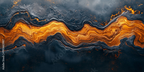 Epoxy looking floor with golden, brown and dark grey, dark blue colors. Above view.