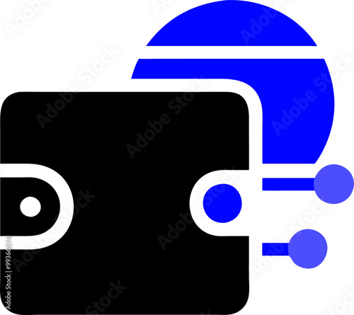 wallet with cryptocurrency symbol, icon colored shapes gradient