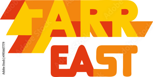 logo of far east written by 3d letters, icon colored shapes