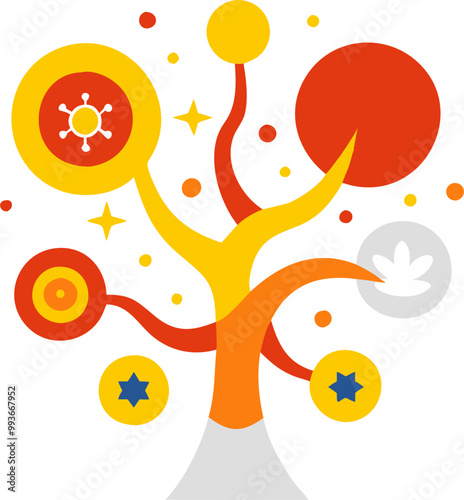 a cosmic tree of life towering majestically against a backdrop of swirling galaxies and stars, its