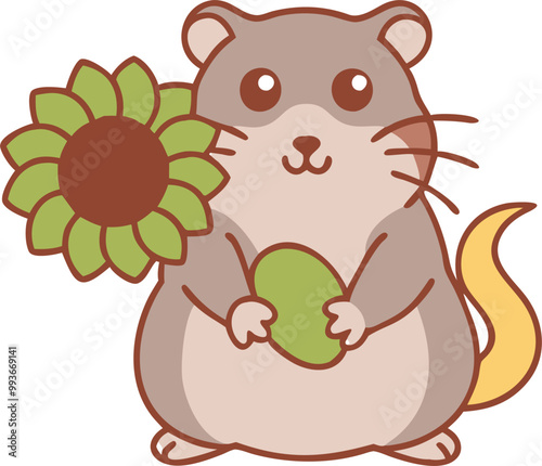 a hamster with a sunflower seed, icon colored outline