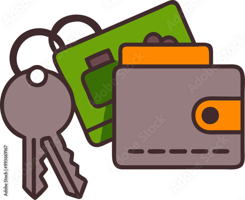 key wallet, business card holder, keychain strap, icon colored outline