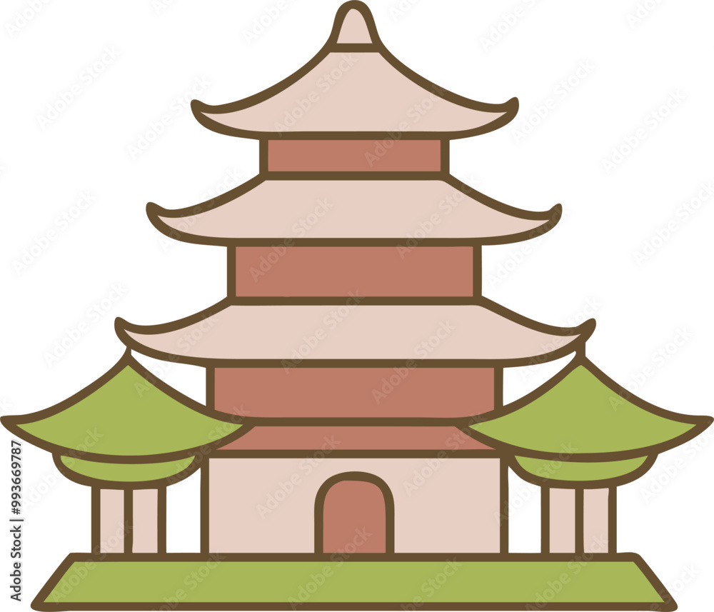 Fototapeta premium taiwanese temple, icon colored outline
